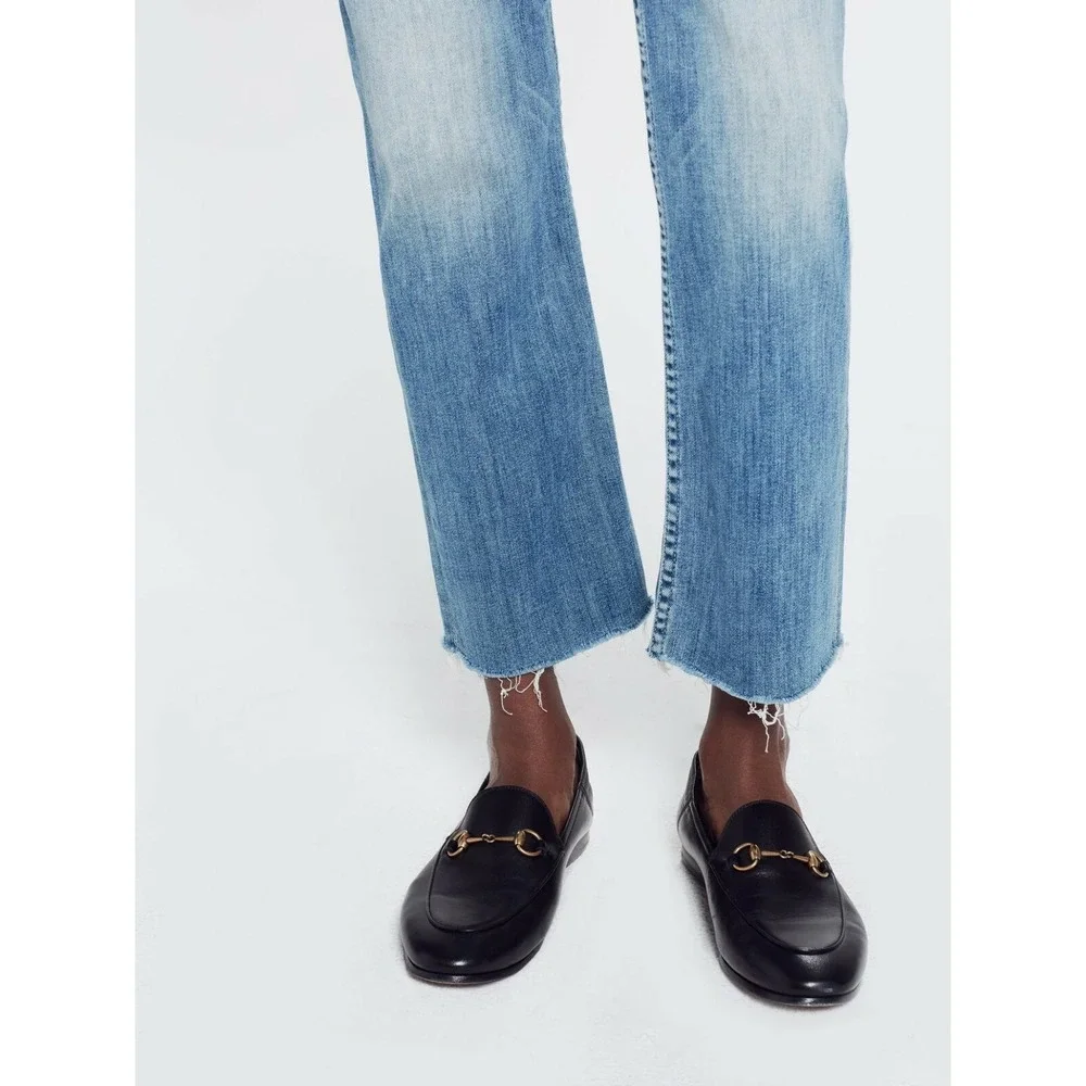 MOTHER Dutchie Ankle Fray Straight Crop Jeans Lemonade Lies 25 $218